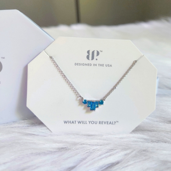 NWT Bomb Party "Call Me Classy" Aqua Blue CZ Rhodium Plated 18" Necklace - Picture 2 of 5